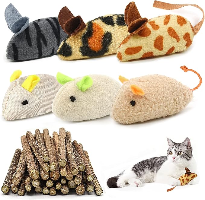 BOW CALICO Matatabi Baton Chat,30 bâtons d'herbe à Chat+6 Souris